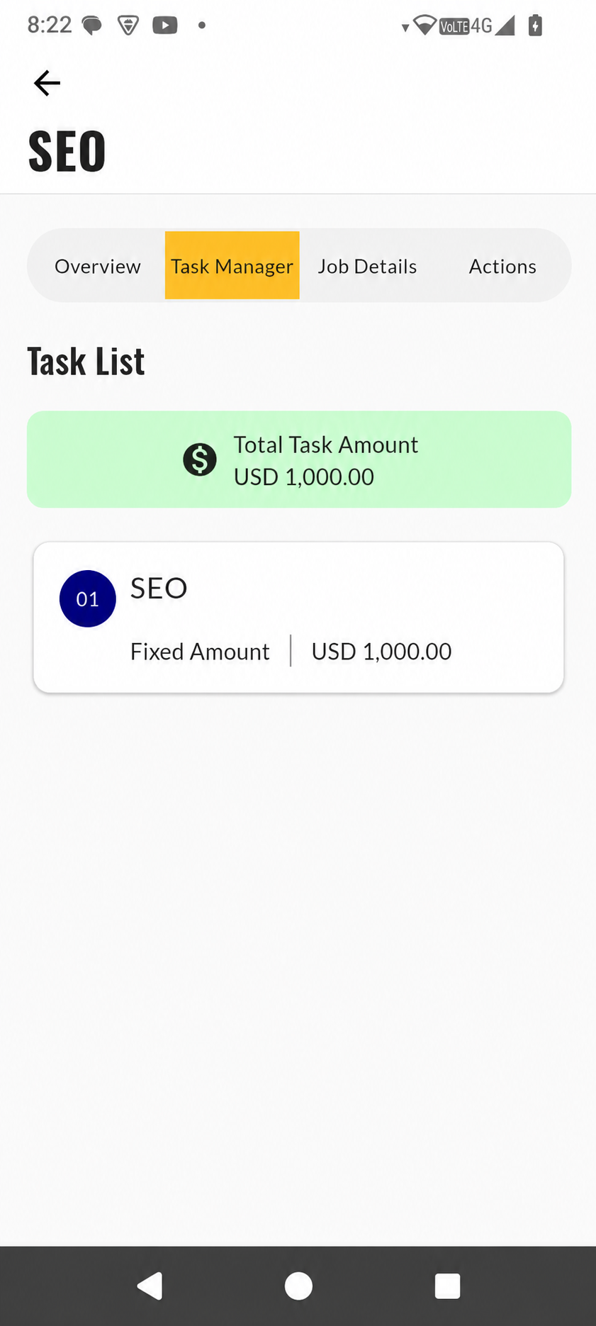 Peresia SEO specialist hired confirmation screen