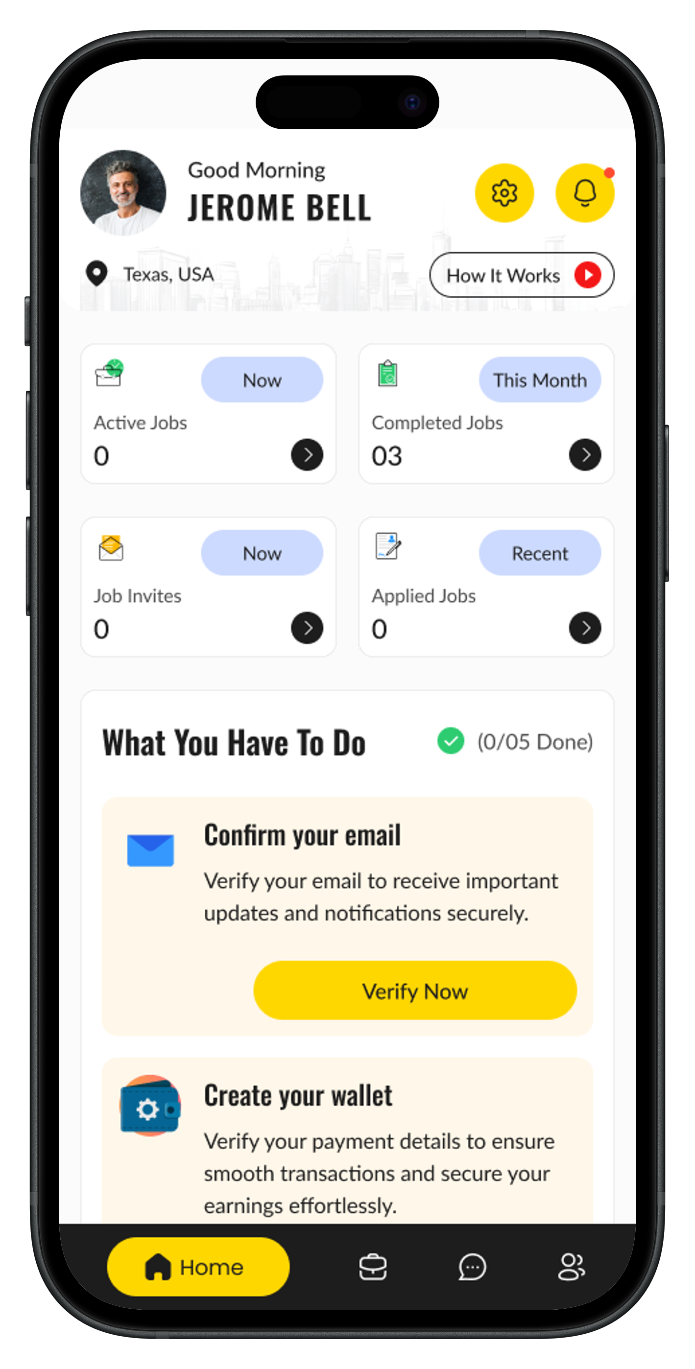 Professional dashboard with verification steps